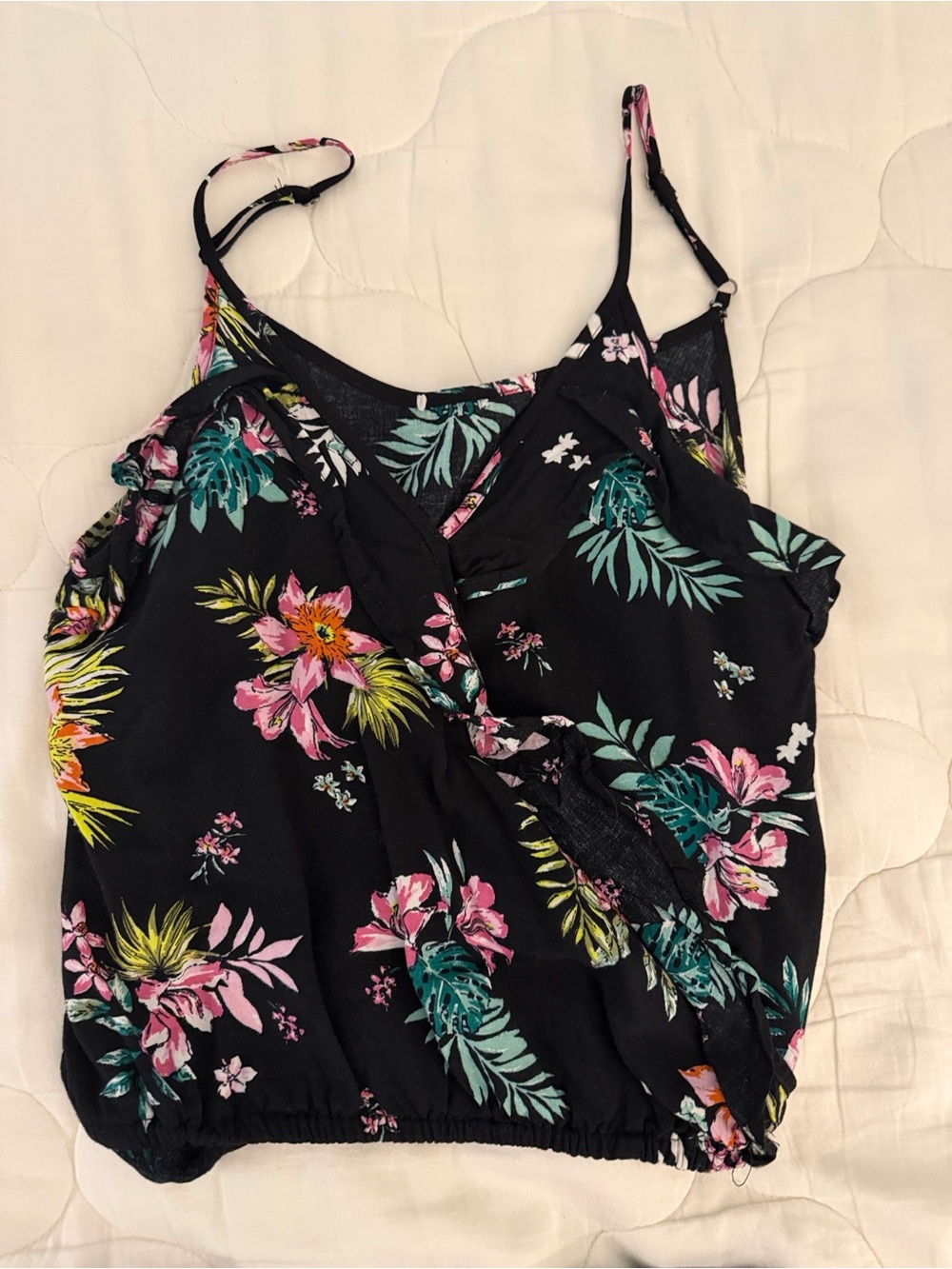 Express Black Floral Cropped Tank Top